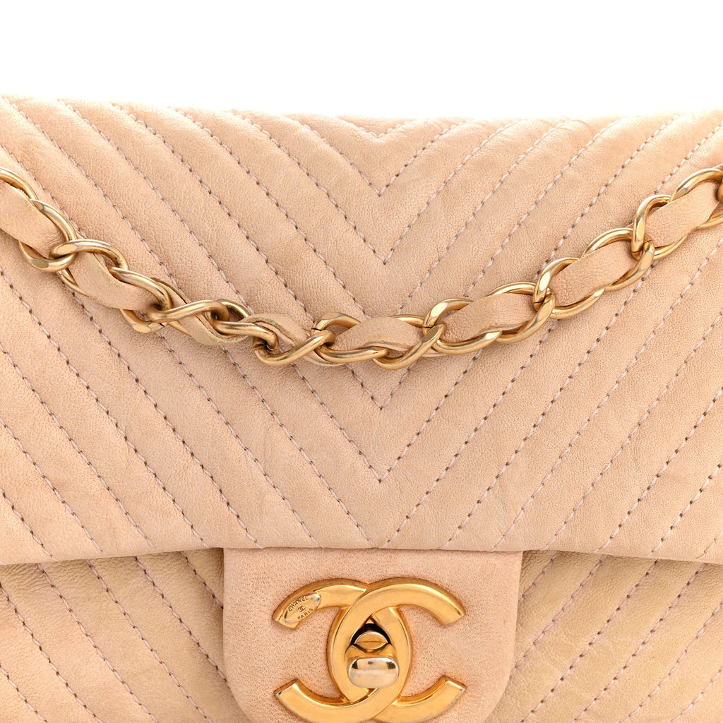 Calfskin Chevron Small Surpique Flap Beige
