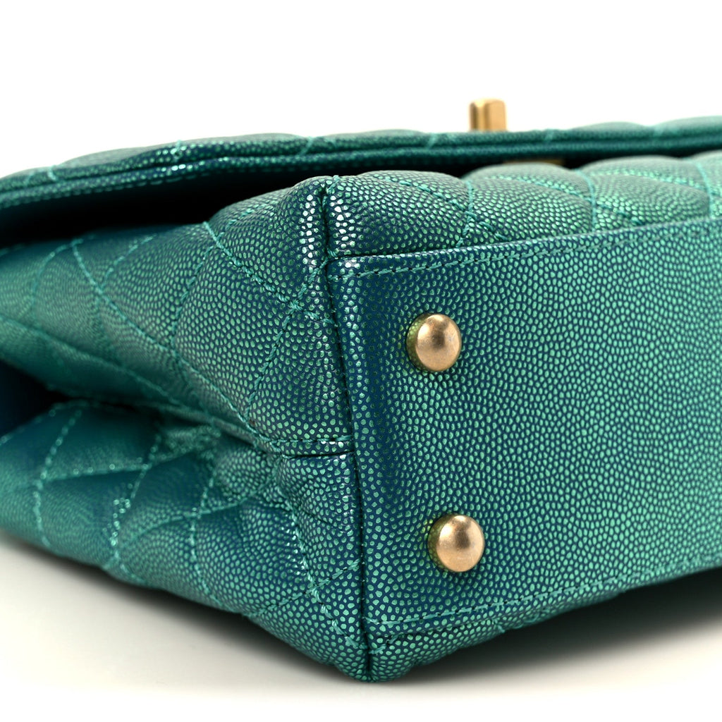Metallic Caviar Quilted Mini Coco Handle Flap Blue