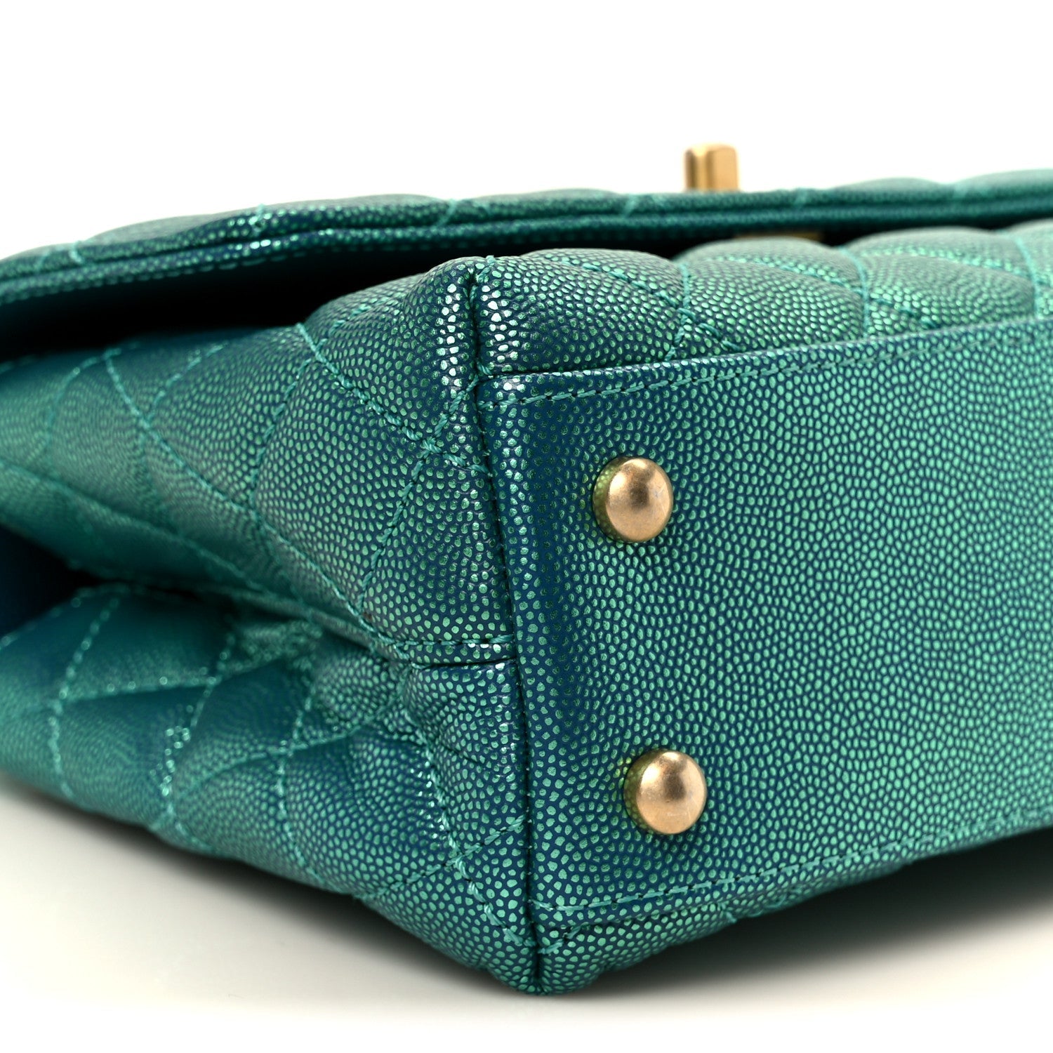 Metallic Caviar Quilted Mini Coco Handle Flap Blue