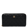 Caviar Quilted Large Gusset Zip Around Wallet Black