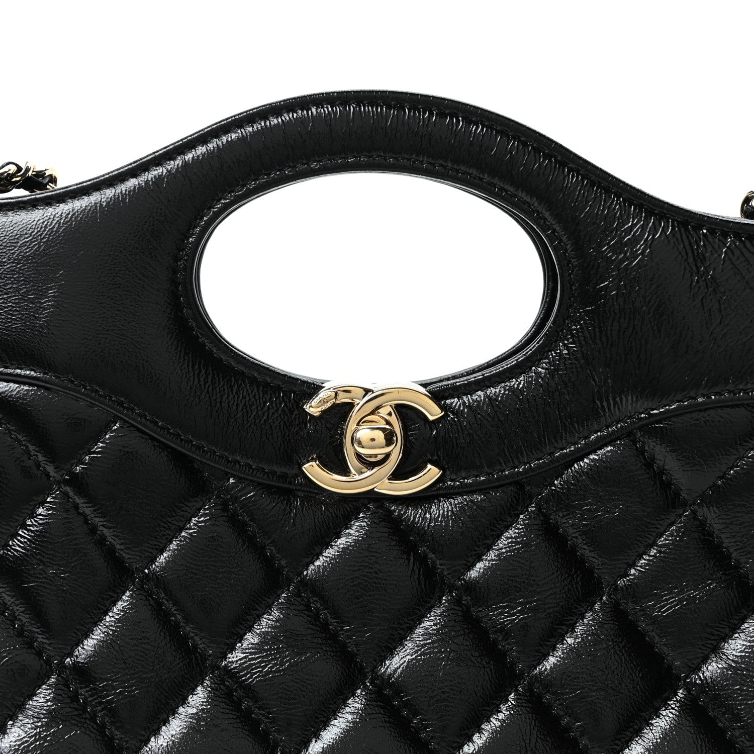 Shiny Crumpled Calfskin Quilted Mini 31 Shopping Bag Black