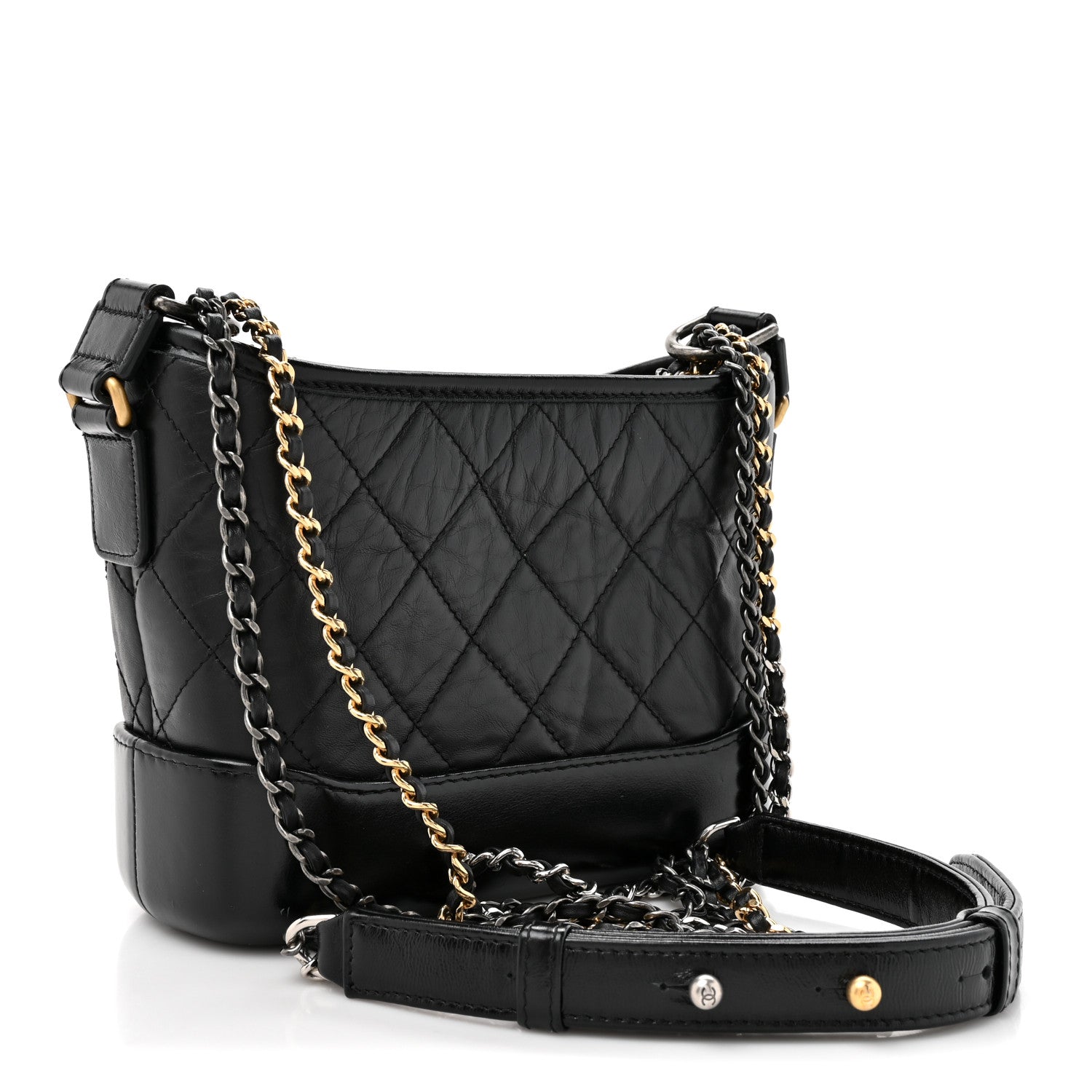 Aged Calfskin Quilted Small Gabrielle Hobo Black