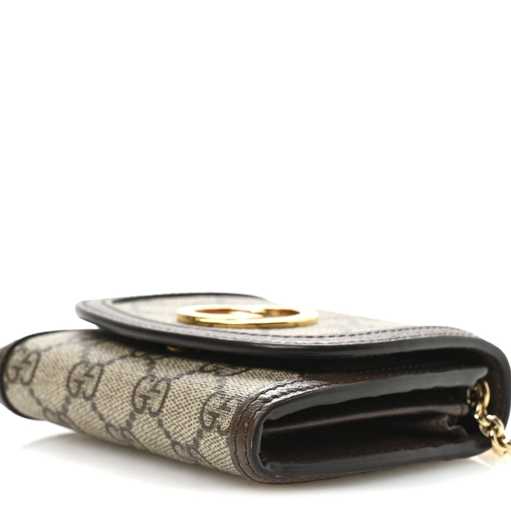 GG Supreme Monogram Textured Dollar Calfskin Blondie Chain Wallet Beige Ebony New Acero