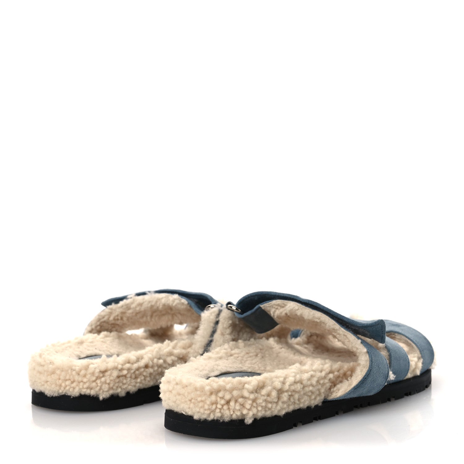 Suede Goatskin Woolskin Womens Chypre Sandals 38 Bleu Pinede Ecru