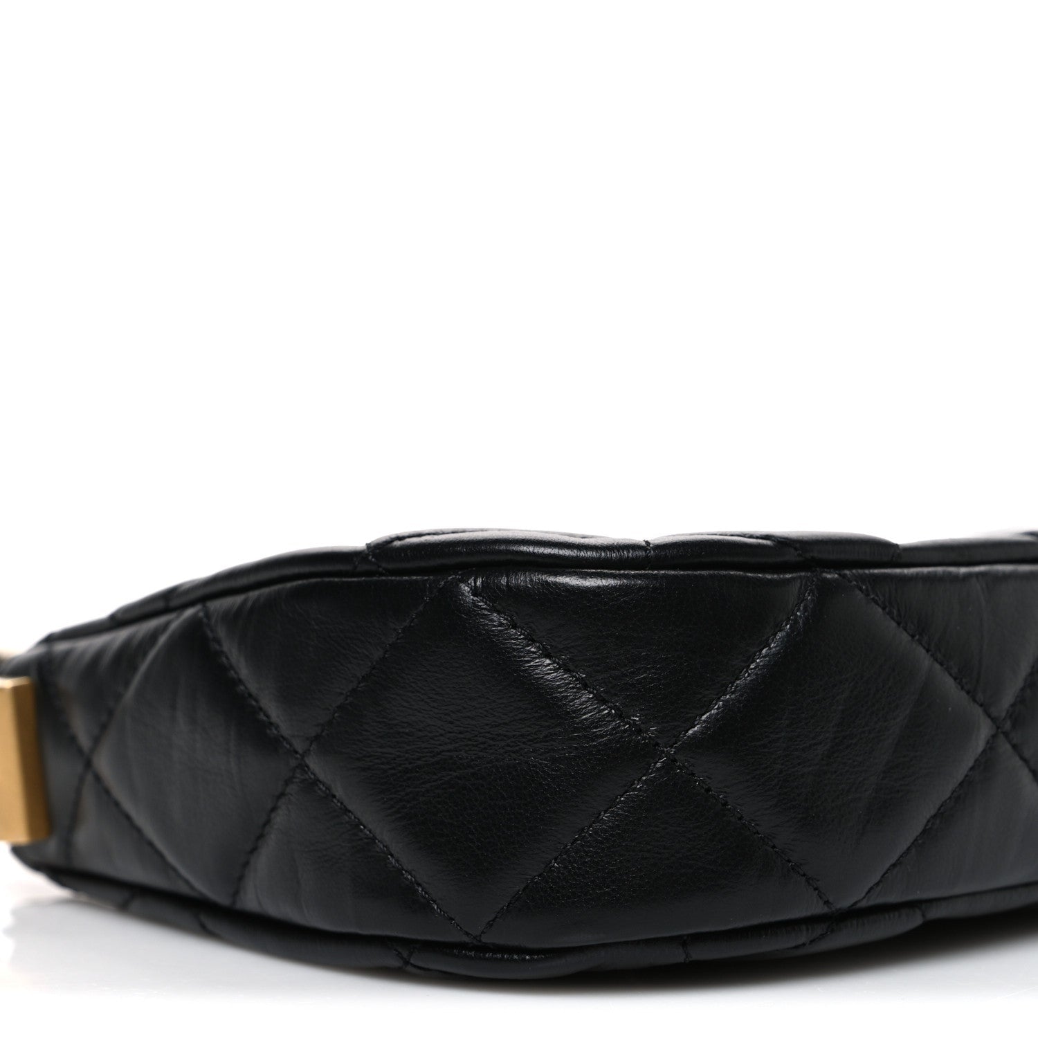Crumpled Calfskin Quilted Braided CC Small Hobo Black