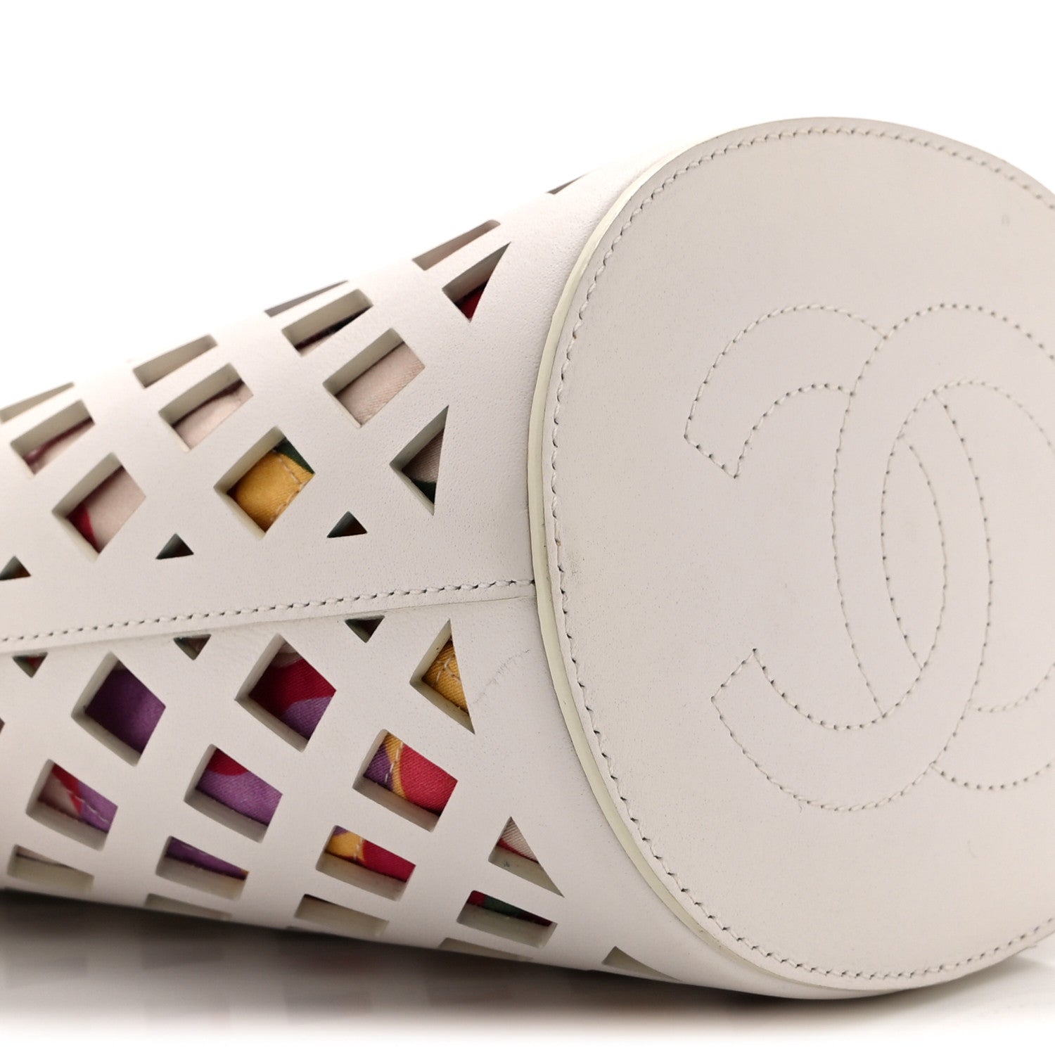 Lambskin Sea Through Bucket Drawstring Bag White Multicolor