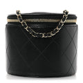 Lambskin Quilted Round Small Vanity Case With Chain Black