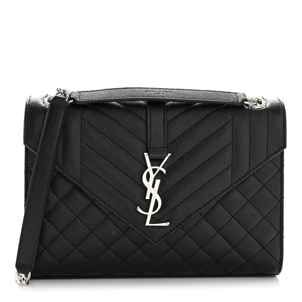 Grain De Poudre Textured Mixed Matelasse Triquilt Medium Monogram Satchel Black