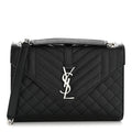 Grain De Poudre Textured Mixed Matelasse Triquilt Medium Monogram Satchel Black