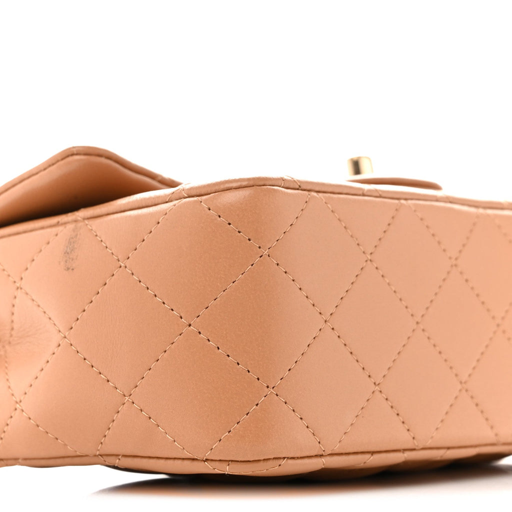 Lambskin Quilted Mini Top Handle Rectangular Flap Dark Beige