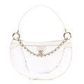 Mesh Shiny Lambskin Chain Hobo White