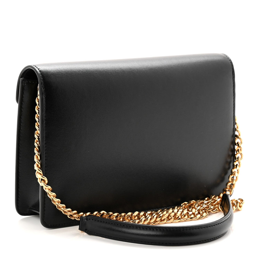 Shiny Calfskin Triomphe Margo Wallet on Chain Black