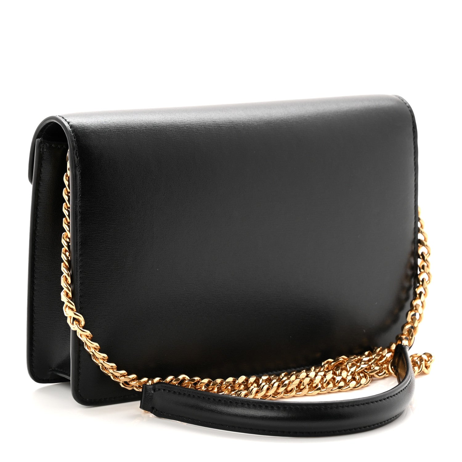 Shiny Calfskin Triomphe Margo Wallet on Chain Black