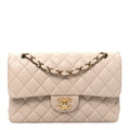 Caviar Quilted Small Double Flap Beige
