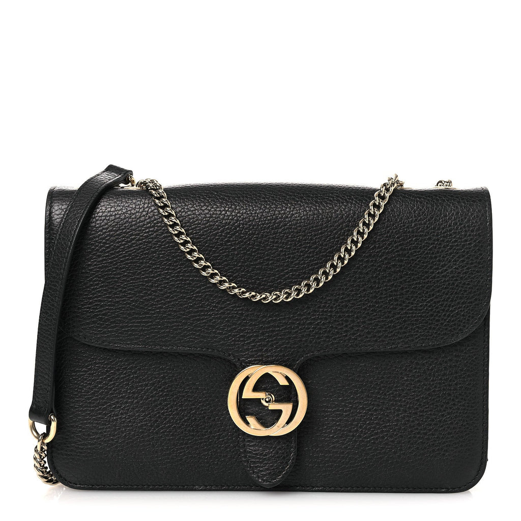 Dollar Calfskin Interlocking G Shoulder Bag Black