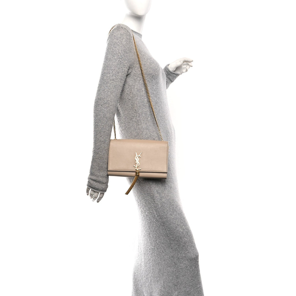 Smooth Calfskin Medium Classic Monogram Kate Tassel Satchel Nude Powder