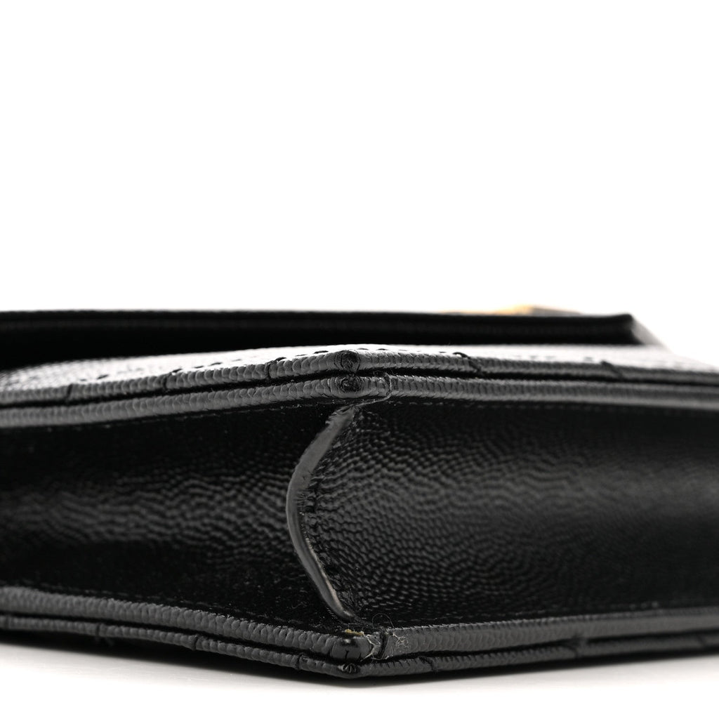 Grain De Poudre Matelasse Chevron Monogram Envelope Chain Wallet Black