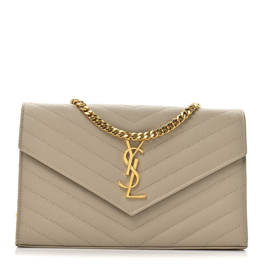 Grain De Poudre Matelasse Chevron Monogram Chain Wallet Dark Beige