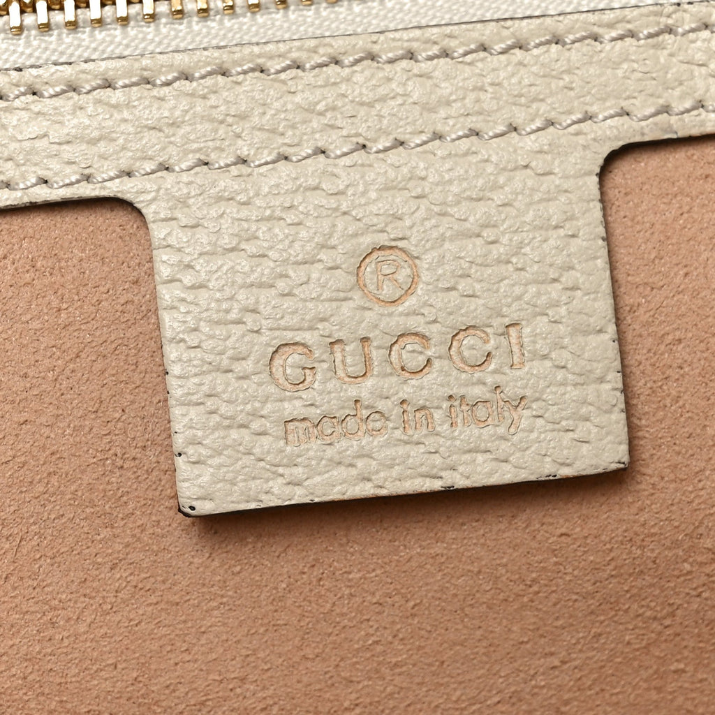 GG Supreme Monogram Textured Dollar Calfskin Web Medium Ophidia Shopping Tote Beige Ebony Mystic White