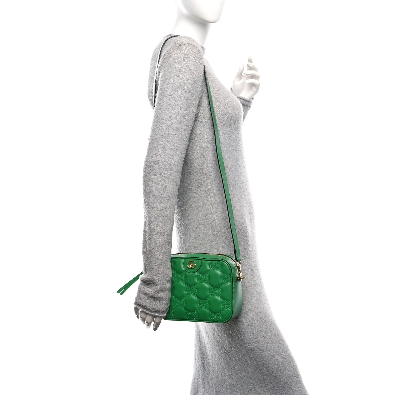 Calfskin GG Matelasse Shoulder Bag Spring Green Natural