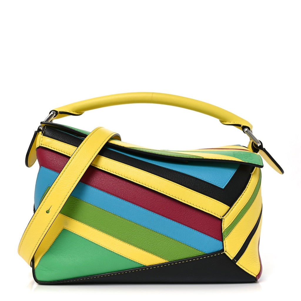 Calfskin Stripe Small Puzzle Edge Bag Multicolor