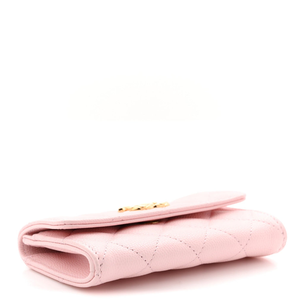 Caviar Quilted CC Flap  Holder Rose