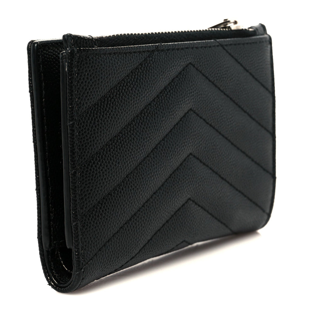 Grain De Poudre Matelasse Chevron Monogram Zipped Two-Part Wallet Black