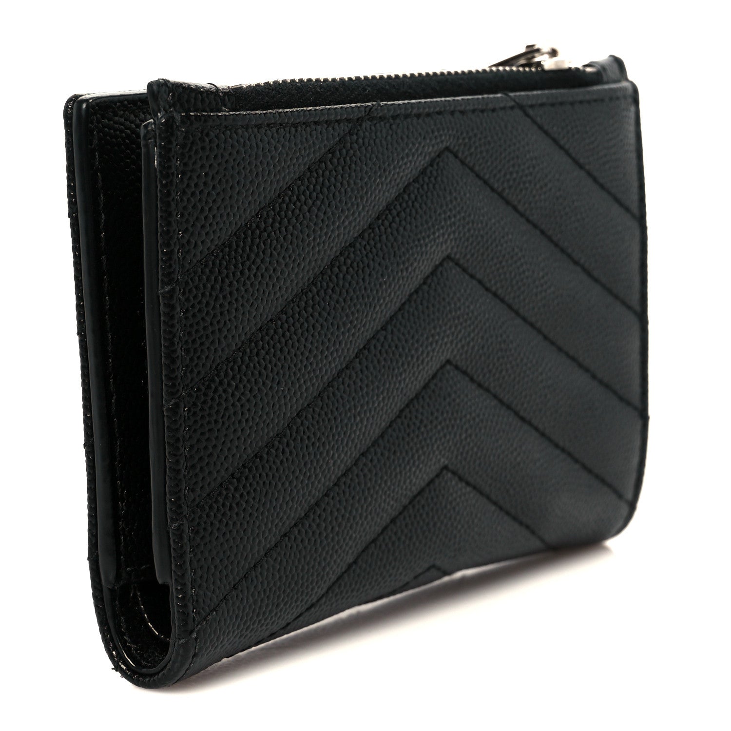 Grain De Poudre Matelasse Chevron Monogram Zipped Two-Part Wallet Black