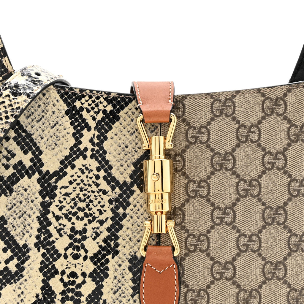GG Supreme Monogram Snakeskin Small Jackie 1961 Hobo Beige Ebony