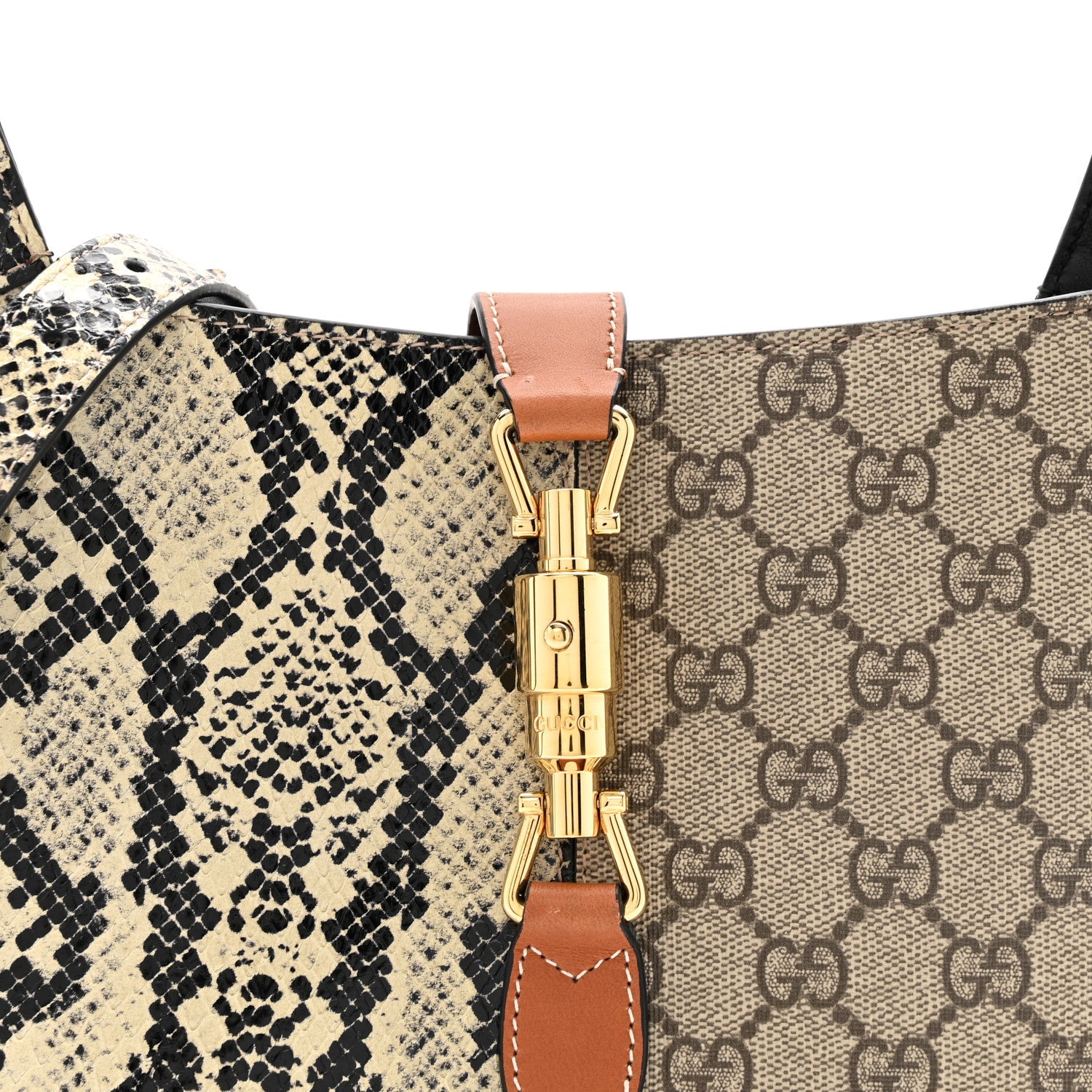 GG Supreme Monogram Snakeskin Small Jackie 1961 Hobo Beige Ebony
