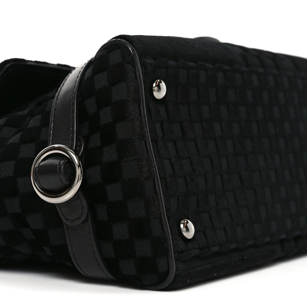 Velvet Checkered Flap Bag Black