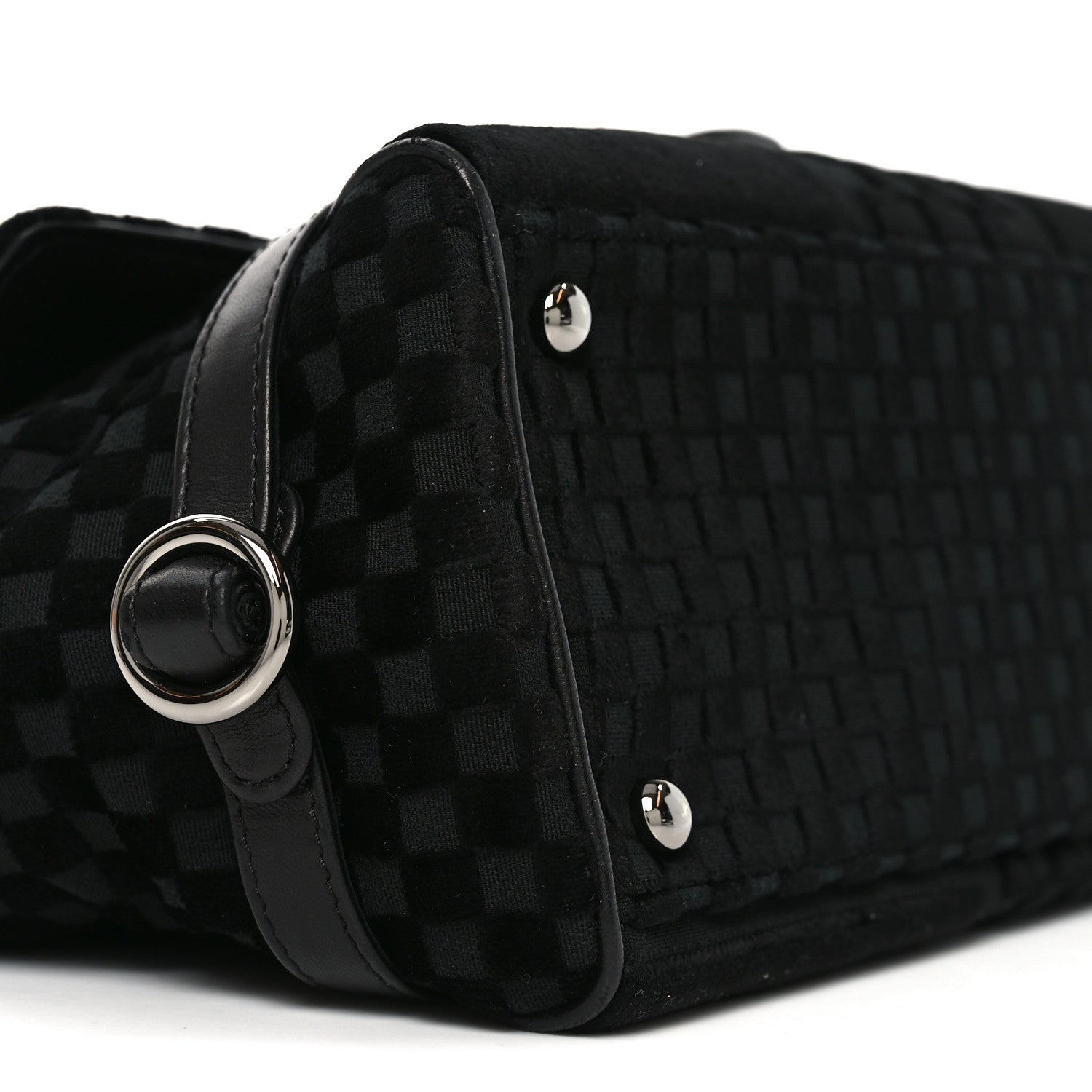 Velvet Checkered Flap Bag Black