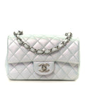 Iridescent Calfskin Quilted Mini Rectangular Flap Light Blue
