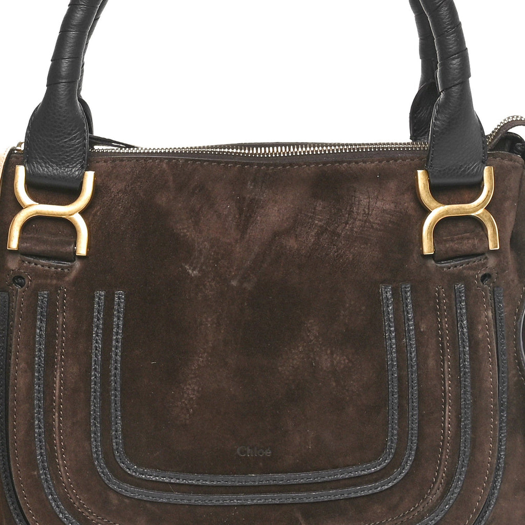 Suede Calfskin Braided Medium Marcie Double Carry Dark Brown