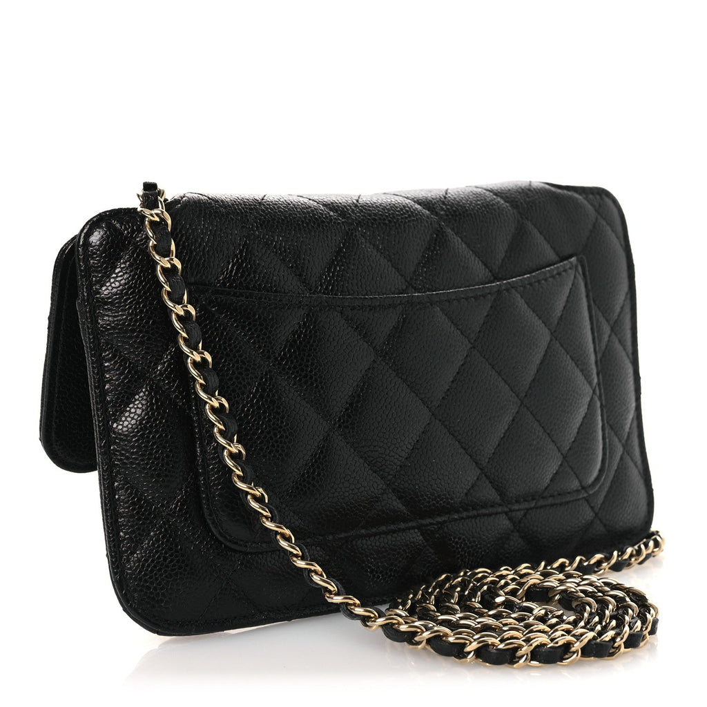 Caviar Fabric Foldable Tote Bag With Chain Black Multicolor