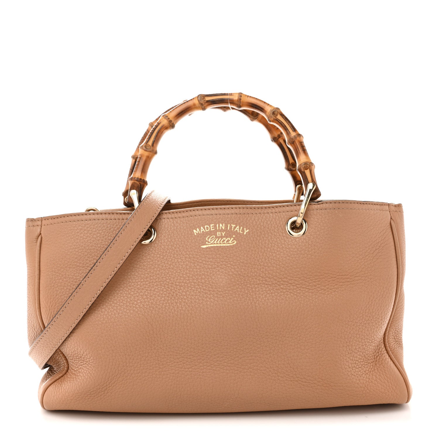 Pebbled Calfskin Medium Bamboo Shopper Tote Camelia