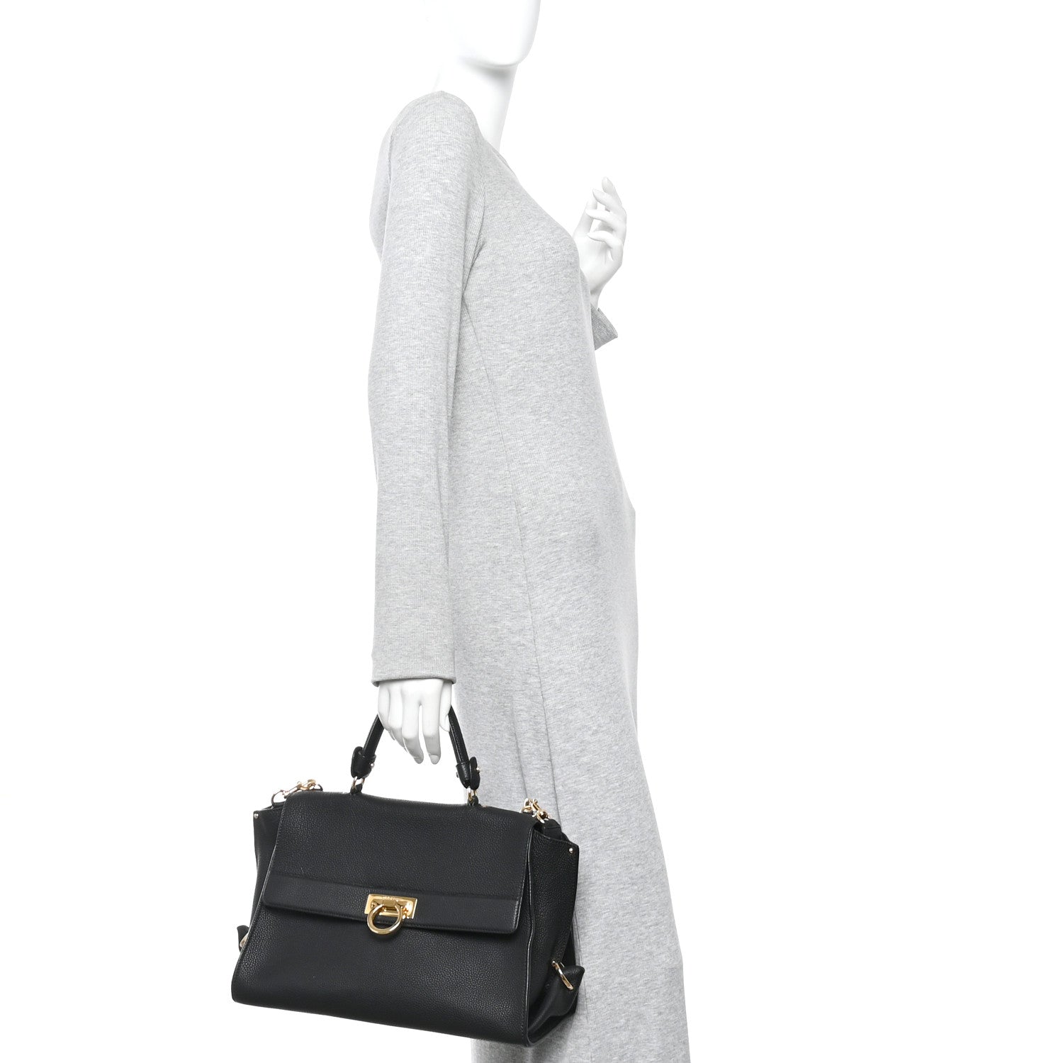 Grained Calfskin Medium Sofia Satchel Black
