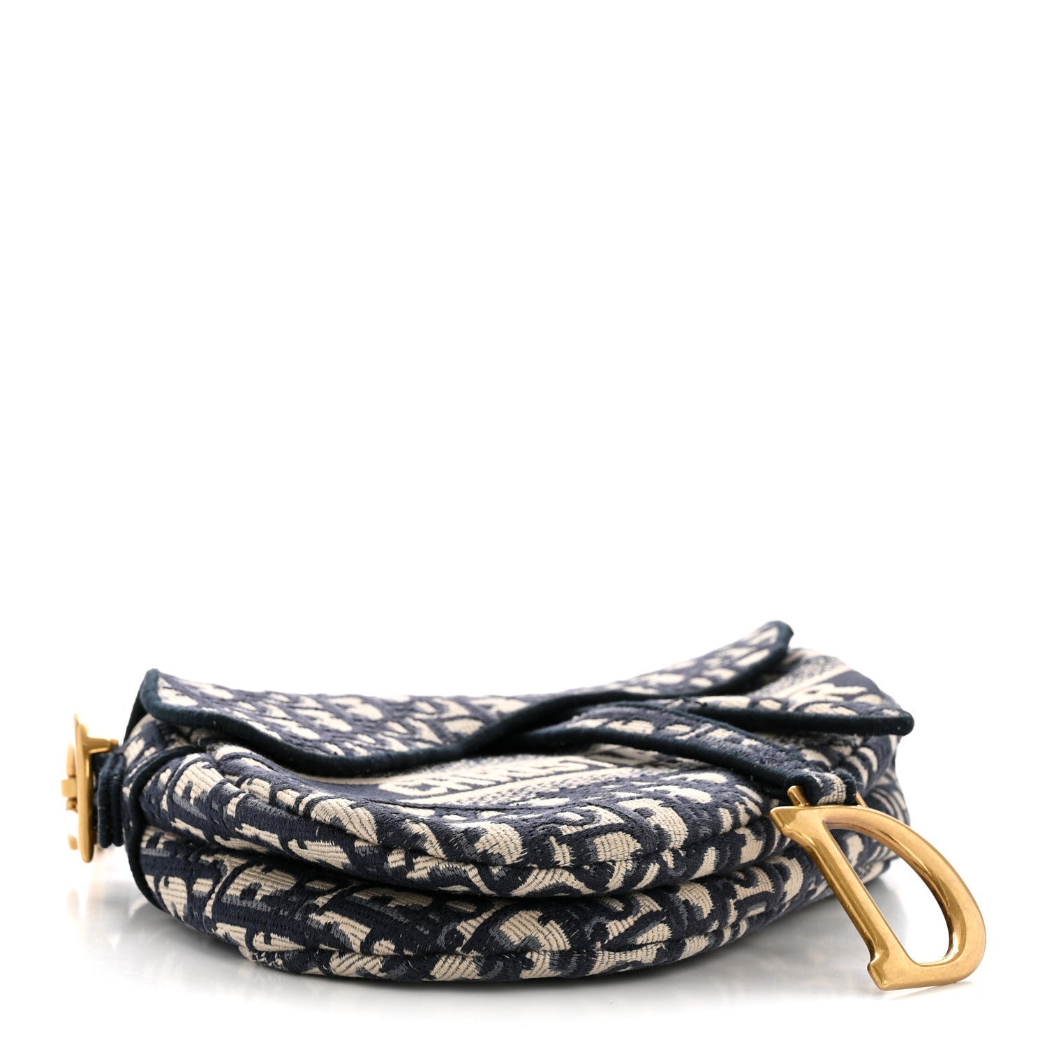 Oblique Embroidered Saddle Bag Blue