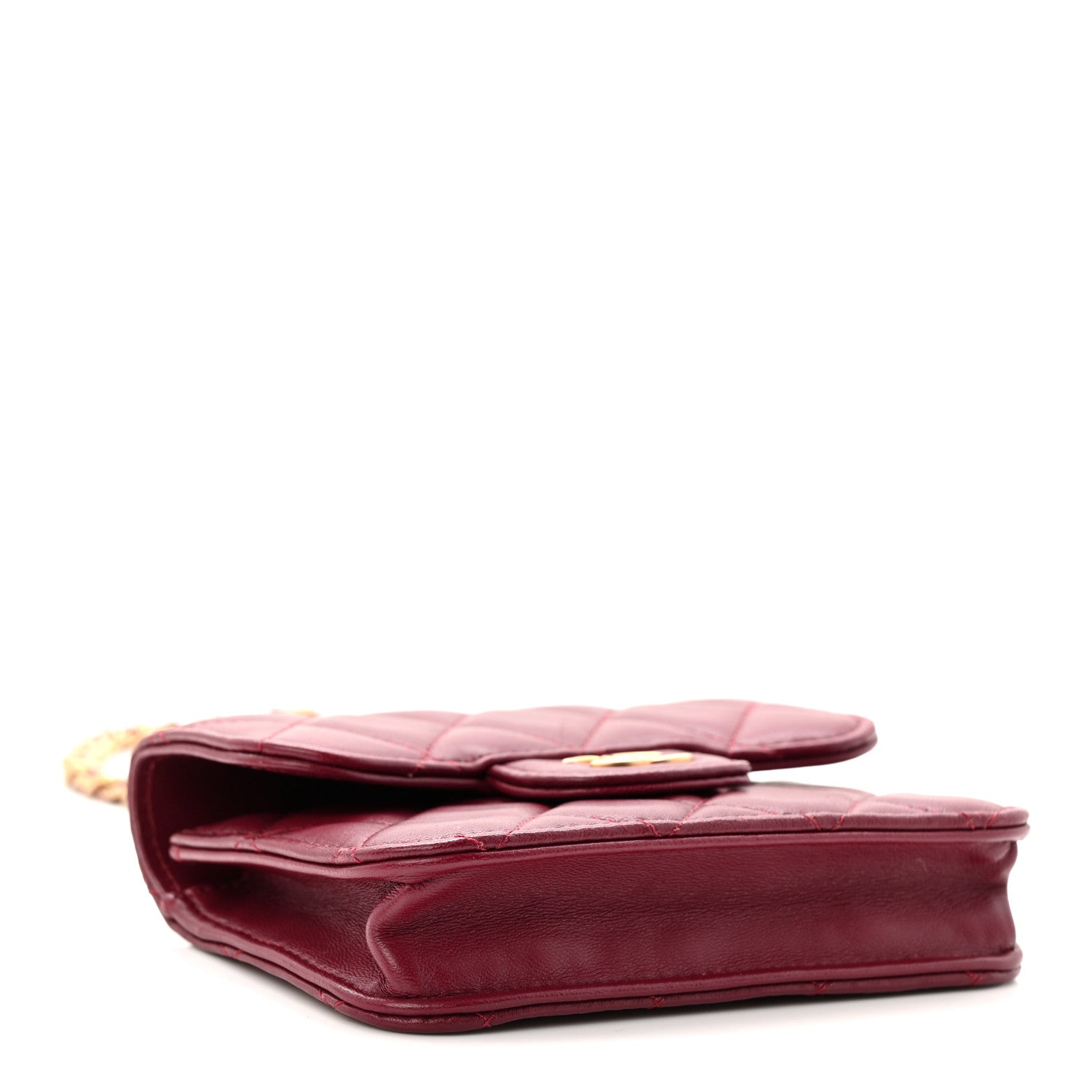 Lambskin Quilted Top Handle Flap Coin Purse With Chain Burgundy