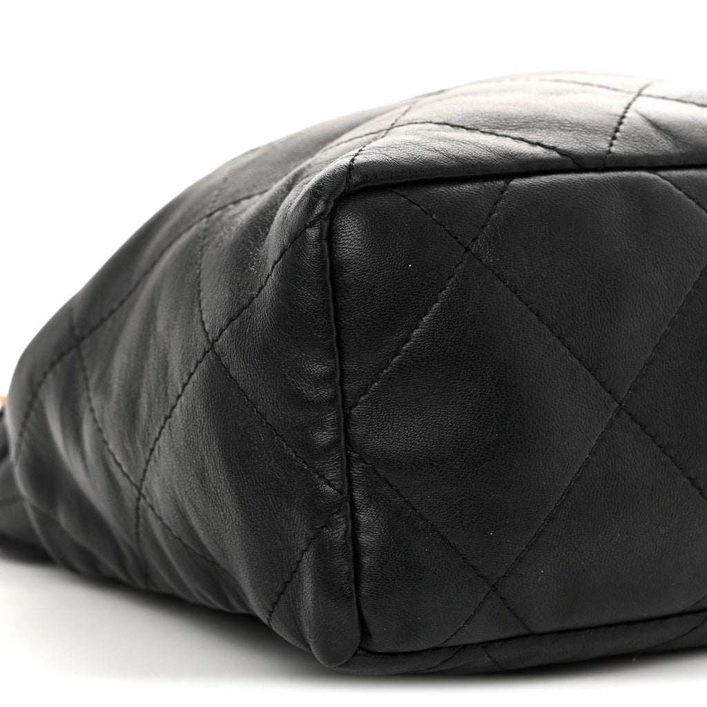 Lambskin Resin Quilted Small Bucket Bag Black