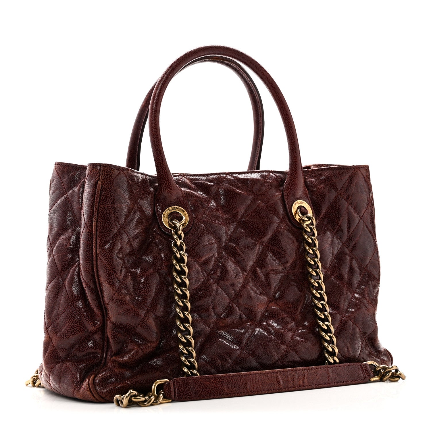 Glazed Caviar Quilted Small Shiva Tote Burgundy