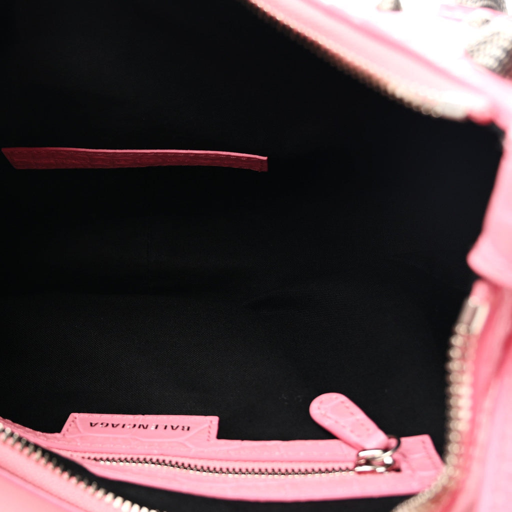 Extra Supple Calfskin Crocodile Embossed Small Le Cagole Shoulder Bag Sweet Pink