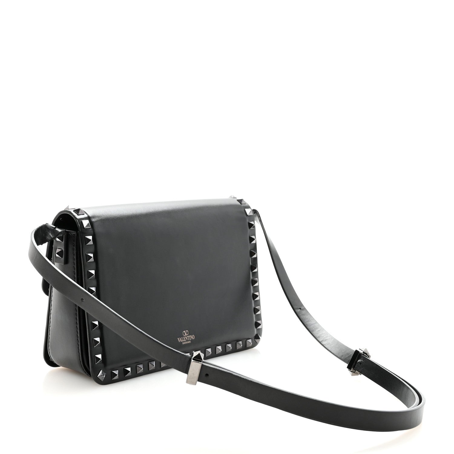 Smooth Calfskin Enamel Tonal Rockstud23 Shoulder Bag Black