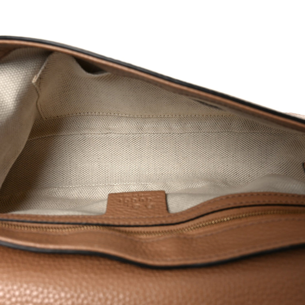 Pebbled Calfskin Medium Soho Flap Crossbody Camelia