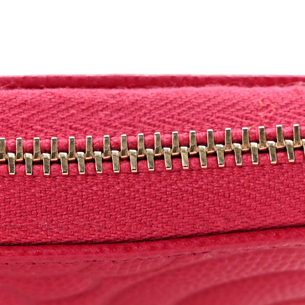 Caviar Camellia Embossed Medium Zip Around Gusset Wallet Pink