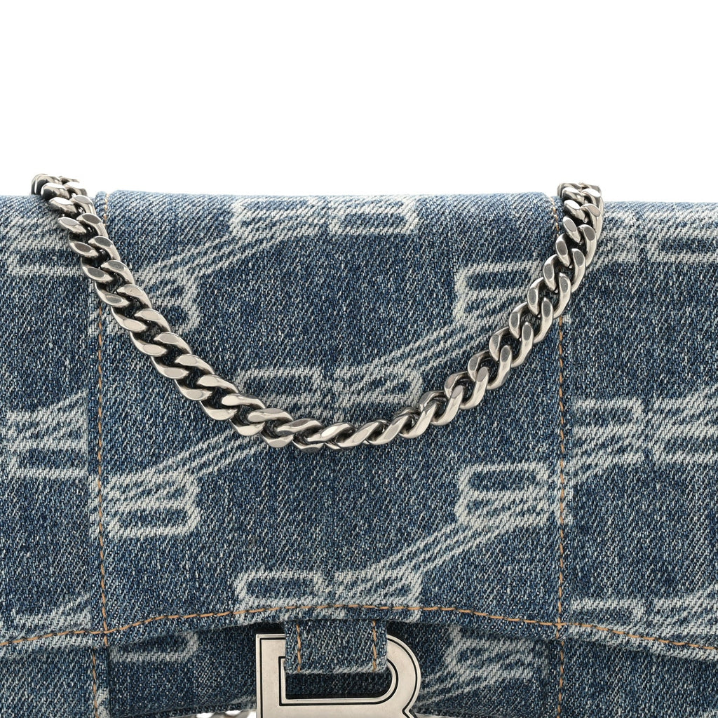 Denim BB Monogram Hourglass Chain Bag Blue