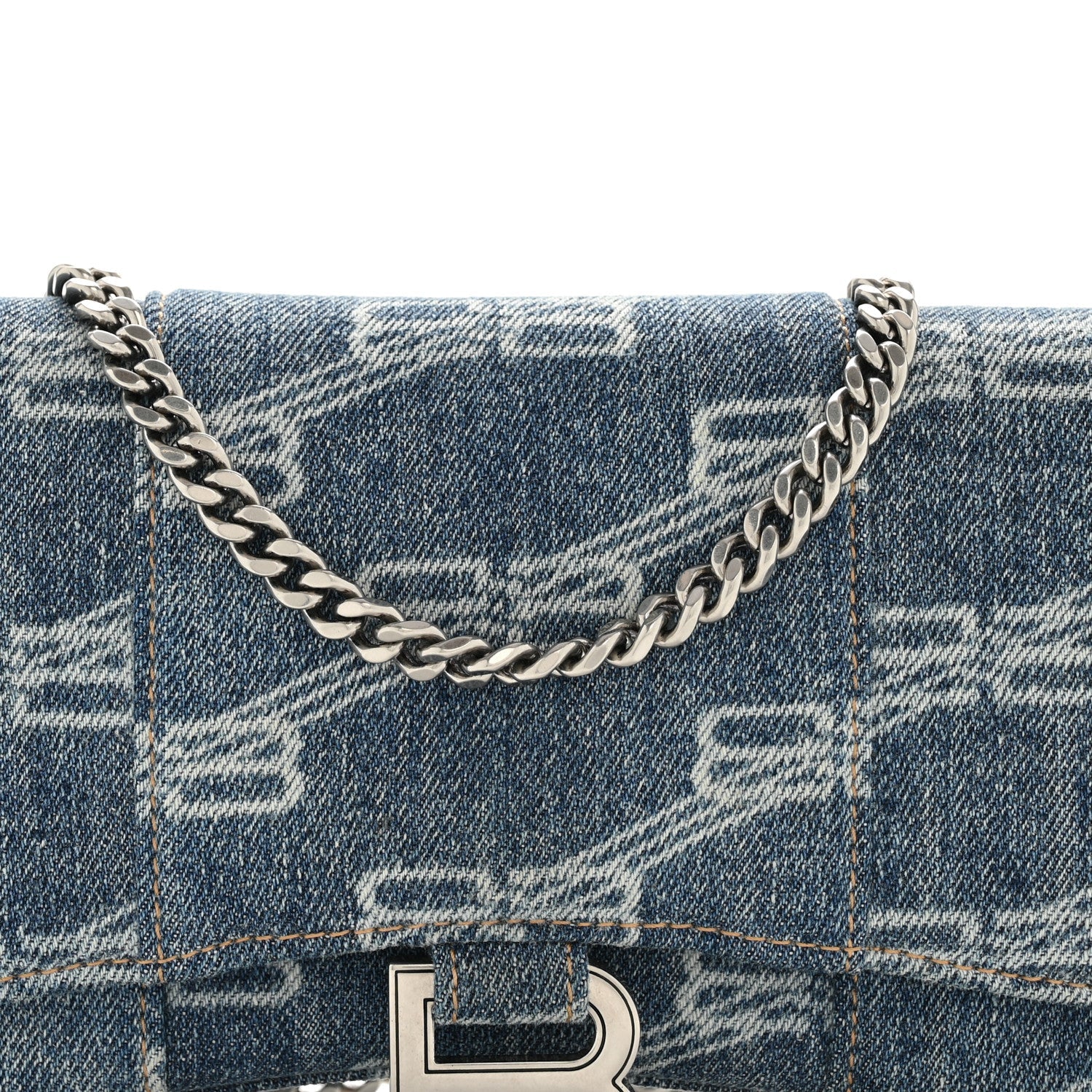 Denim BB Monogram Hourglass Chain Bag Blue
