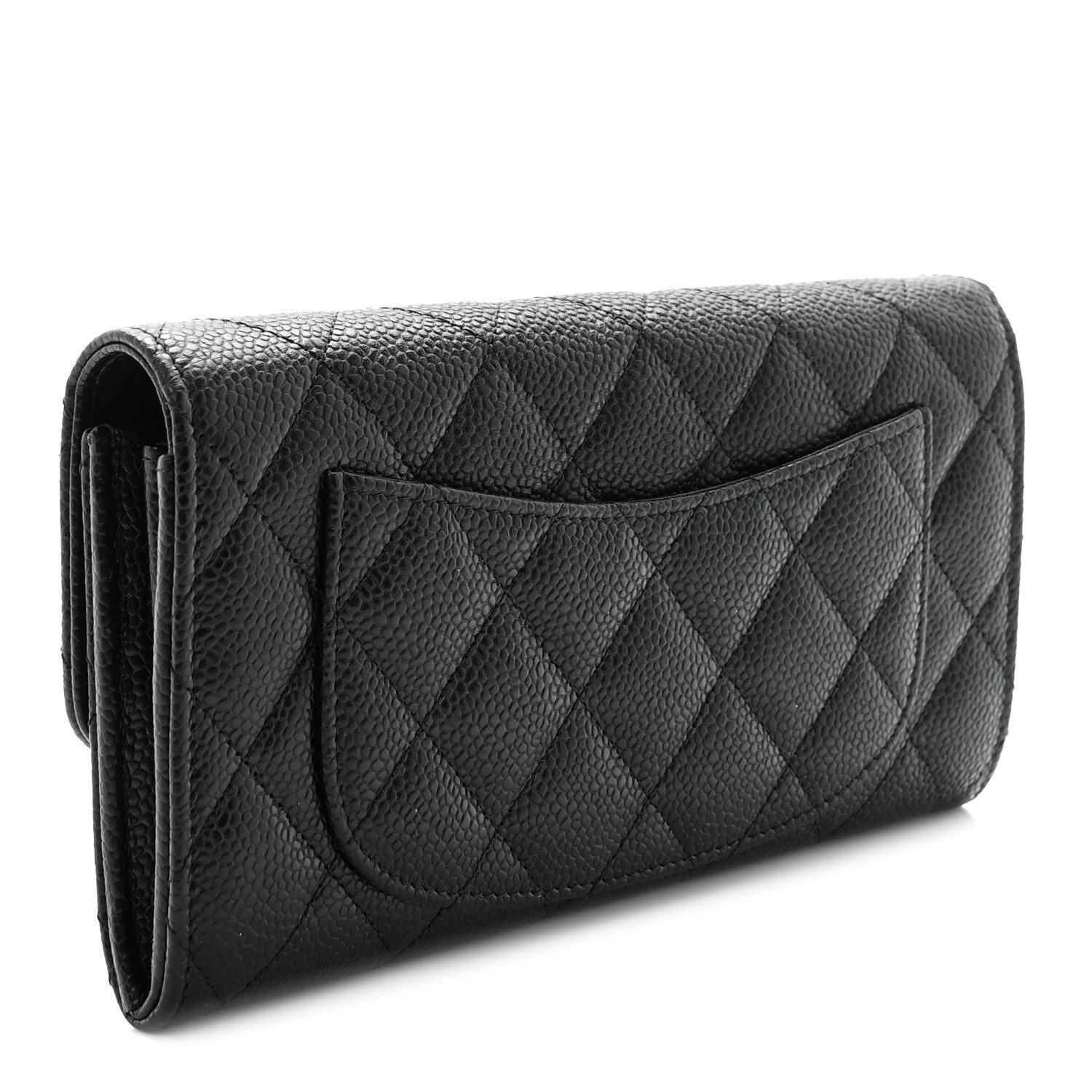 Caviar Quilted Large Gusset Flap Wallet Black