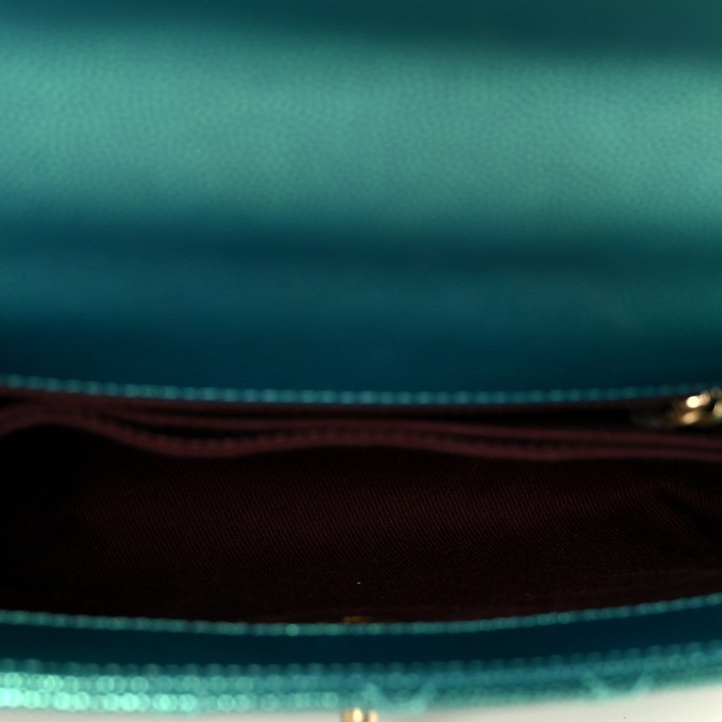 Metallic Caviar Quilted Mini Coco Handle Flap Blue
