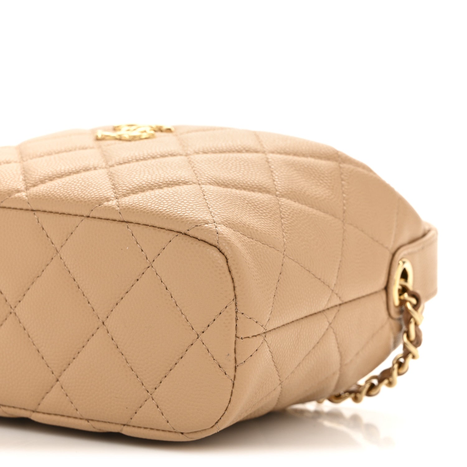 Shiny Caviar My Cush Hobo Clutch With Chain Beige
